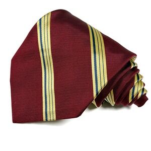 Paul Stuart Necktie Burgundy Gold Blue Striped Business Casual Classic Mens‎